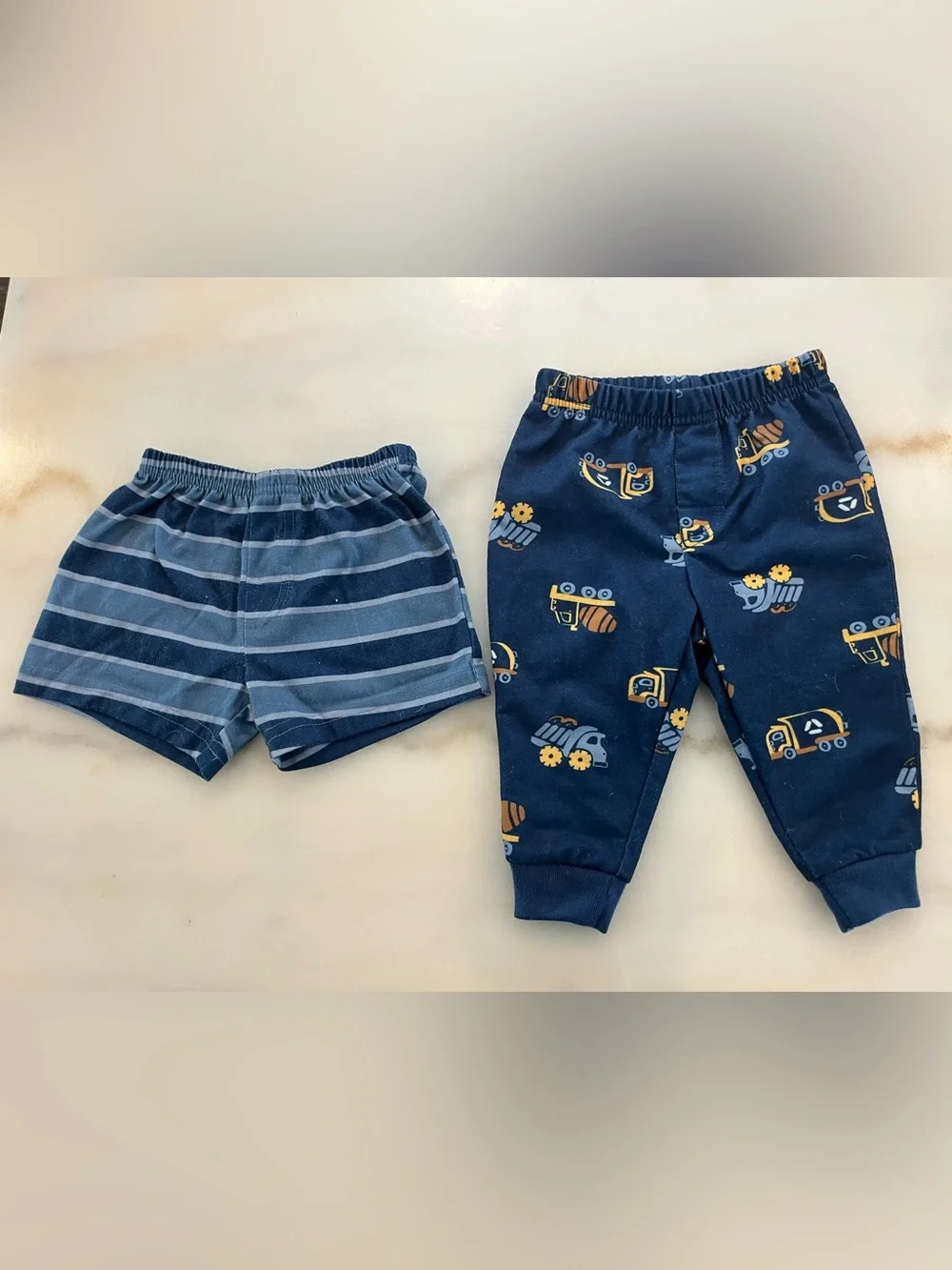 Carter's Navy Striped Shorts & Navy Construction Print Pajama Bottoms